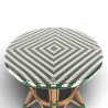 Table tressée ronde AIX en aluminium couleur rotin plateau tressé vert et blanc surface en verre