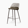 Chaise de bar en cuir et tissu Verone. Structure en métal noir, cuir vert et tissu gris. Assise belle confortable.
