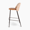 Chaise de bar en cuir et tissu Verone. Structure en métal noir, cuir marron et tissu gris. Assise belle confortable.