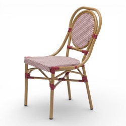 chaise de terrasse parisienne textilene rouge et blanc structure alu rotin empilable