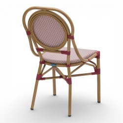 chaise de terrasse parisienne textilene rouge et blanc structure alu rotin empilable