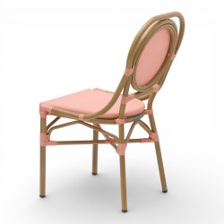 chaise de terrasse parisienne textilène rose structure alu rotin empilable