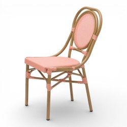 chaise de terrasse parisienne textilène rose structure alu rotin empilable