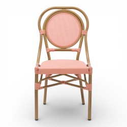 chaise de terrasse parisienne textilène rose structure alu rotin empilable