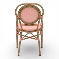 chaise de terrasse parisienne textilène rose structure alu rotin empilable