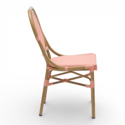 chaise de terrasse parisienne textilène rose structure alu rotin empilable