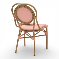 chaise de terrasse parisienne textilène rose structure alu rotin empilable