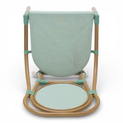 chaise de terrasse parisienne en textilène vert et blanc structure alu rotin empilable
