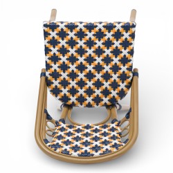 chaise de terrasse parisienne rotin BOURBON, de couleur Blanche, Bleue et jaune. Mobilier de qualité professionnelle.