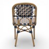 chaise de terrasse parisienne rotin BOURBON, de couleur Blanche, Bleue et jaune. Mobilier de qualité professionnelle.
