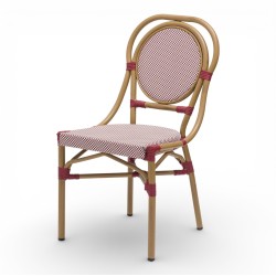 chaise de terrasse parisienne textilene rouge et blanc structure alu rotin empilable