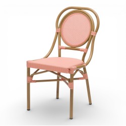 chaise de terrasse parisienne textilène rose structure alu rotin empilable