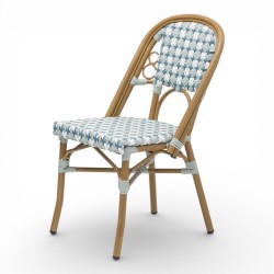 chaise de terrasse parisienne rotin BOURBON, de couleur Blanche, Bleue clair et grise. Mobilier de qualité professionnelle.