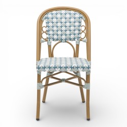 chaise de terrasse parisienne rotin BOURBON, de couleur Blanche, Bleue clair et grise. Mobilier de qualité professionnelle.