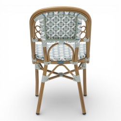chaise de terrasse parisienne rotin BOURBON, de couleur Blanche, Bleue clair et grise. Mobilier de qualité professionnelle.