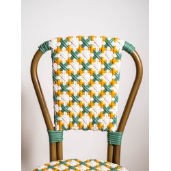 chaise de terrasse parisienne rotin gatti drucker AUTEUIL tressage jaune orange et vert