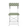 Chaise de jardin pliante Bistromania, tressage vert et blanc, structure en acier noir.