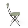 Chaise de jardin pliante Bistromania, tressage vert et blanc, structure en acier noir.