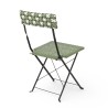 Chaise de jardin pliante Bistromania, tressage vert et blanc, structure en acier noir.
