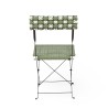 Chaise de jardin pliante Bistromania, tressage vert et blanc, structure en acier noir.