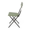 Chaise de jardin pliante Bistromania, tressage vert et blanc, structure en acier noir.