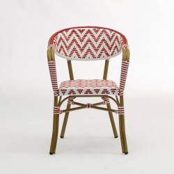 Fauteuil de terrasse Alma tressé rouge et blanc, qualité professionnelle certifiée Bistromania