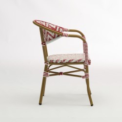 Fauteuil de terrasse Alma tressé rouge et blanc, qualité professionnelle certifiée Bistromania