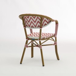 Fauteuil de terrasse Alma tressé rouge et blanc, qualité professionnelle certifiée Bistromania