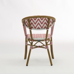 Fauteuil de terrasse Alma tressé rouge et blanc, qualité professionnelle certifiée Bistromania