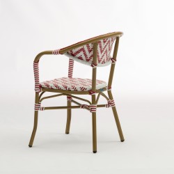 Fauteuil de terrasse Alma tressé rouge et blanc, qualité professionnelle certifiée Bistromania