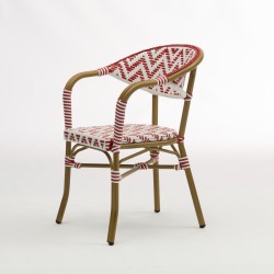 Fauteuil de terrasse Alma tressé rouge et blanc, qualité professionnelle certifiée Bistromania
