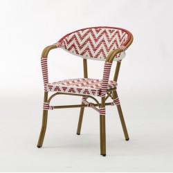 Fauteuil de terrasse Alma tressé rouge et blanc, qualité professionnelle certifiée Bistromania