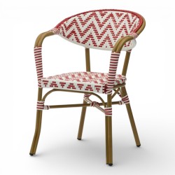 Fauteuil de terrasse Alma tressé rouge et blanc, qualité professionnelle certifiée Bistromania