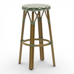 Tabouret de bar TROCA tressage vert, tabouret haut de terrasse bistromania