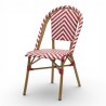Chaise de terrasse légère et solide, tressée rouge et blanche. Chaise d'extérieur colorée