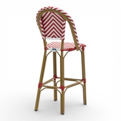 Chaise haute RIVOLI, tressée en rouge et blanc, chaise de bar solide