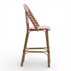 Chaise haute RIVOLI, tressée en rouge et blanc, chaise de bar solide