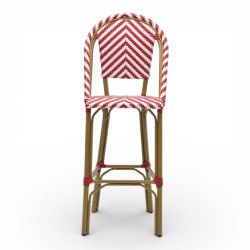 Chaise haute RIVOLI, tressée en rouge et blanc, chaise de bar solide