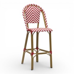 Chaise haute RIVOLI, tressée en rouge et blanc, chaise de bar solide