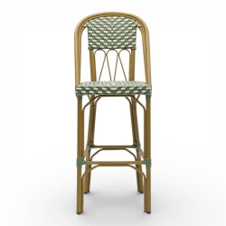Chaise de bar TROCA, tressée en vert et blanc, chaise haute de repas solide
