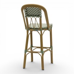 Chaise haute TROCA, tressée en vert et blanc, chaise de bar solide