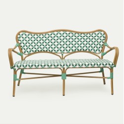 banquette de terrasse parisienne brasserie ST GERMAIN bleu vert blanc terrasse extérieur