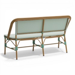 Banquette de terrasse au tressage vert et blanc