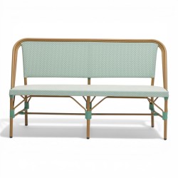 Banquette de terrasse au tressage vert et blanc