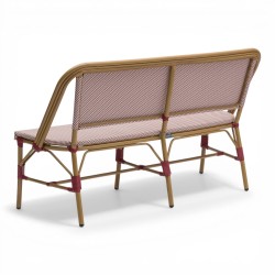 Banquette de terrasse au tressage rouge et blanc