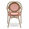 Fauteuil de terrasse au tressé rose et blanc. Fauteuil d'extérieur pour restaurant, motif en forme de pointillés