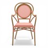 Fauteuil de terrasse au tressé rose et blanc. Fauteuil d'extérieur pour restaurant, motif en forme de pointillés