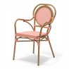 Fauteuil de terrasse au tressé rose et blanc. Fauteuil d'extérieur pour restaurant, motif en forme de pointillés