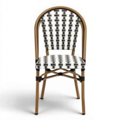 chaise de terrasse parisienne gris noir blanc structure alu rotin empilable