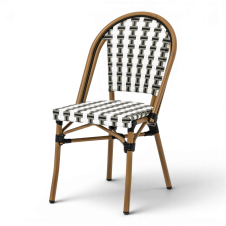 chaise de terrasse parisienne gris noir blanc structure alu rotin empilable
